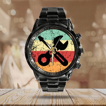 Discover Car Mechanic Screwdriver Wrench Cool Retro 1970s Style Calendar Steel Band Watch