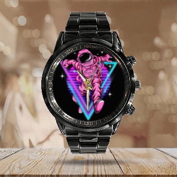 Discover Astronaut Job Space Vaporwave Retrowave Synthwave Retro 80s 90s Calendar Steel Band Watch
