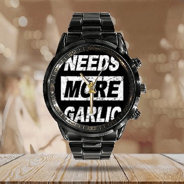 Discover Retro Needs More Garlic Funny Italian Chef Costume Zip Calendar Steel Band Watch