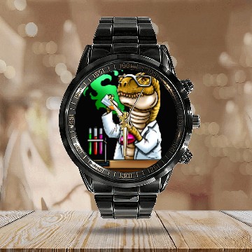 Discover Dinosaur Pet Chemistry Dinosaur Science Scientist Laboratory TRex Calendar Steel Band Watch