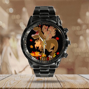 Discover Dinosaur Pet Rawr Thanksgiving Boys Turkey Saurus T rexs Pilgrim 3 Calendar Steel Band Watch