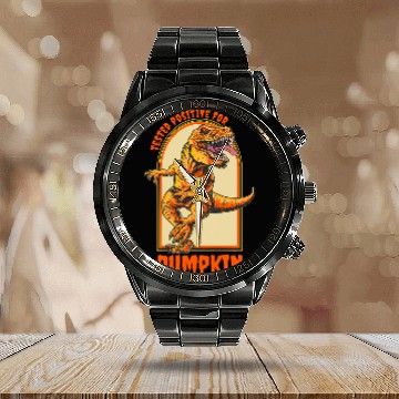 Discover Dinosaur Pet Halloween Dinosaur Tested Positive for Pumpkin Calendar Steel Band Watch
