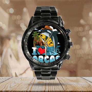 Discover Whale Pet I Love Orcas Killer Whale Ocean Beach Summer Vacation Calendar Steel Band Watch