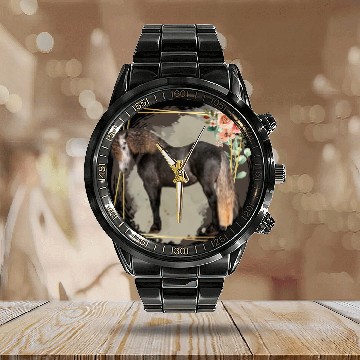 Discover Horse Pet Dappled Gray Baroque Draft Horse and Flowers Baseball Tees Calendar Steel Band Watch