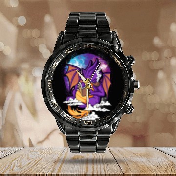 Discover Book Fun dragon reading renaissance middle ages fantasy medieval Calendar Steel Band Watch