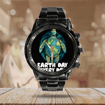 Discover Turtle Pet Earth Day Everyday Sea Turtle Environment Save Earth Calendar Steel Band Watch