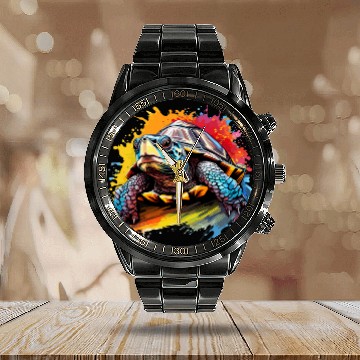 Discover Turtle Pet Colorful Eastern Box Turtle Lover Splash Art Baseball Tees Calendar Steel Band Watch
