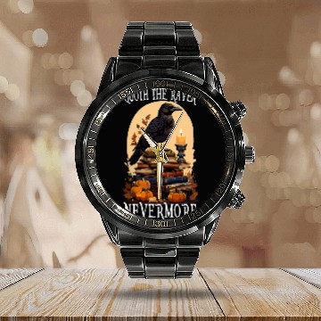 Discover Book Fun Quoth The Raven Nevermore Gothic Book Design Zip Calendar Steel Band Watch