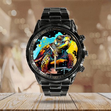 Discover Turtle Pet Colorful Eastern Box Turtle Lover Splash Art 1 Calendar Steel Band Watch