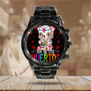 Discover Pig Pet Dia De Los Muertos Pig 03 Calendar Steel Band Watch