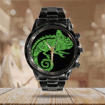 Discover Chameleon Pet Reptile Animal Aztec Maya Maori Tribal Pattern Baseball Tees Calendar Steel Band Watch