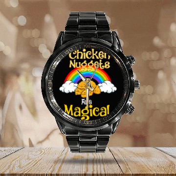 Discover Chicken Pet Nuggets Are Magical Funny Rainbow Chicken Nugget Calendar Steel Band Watch