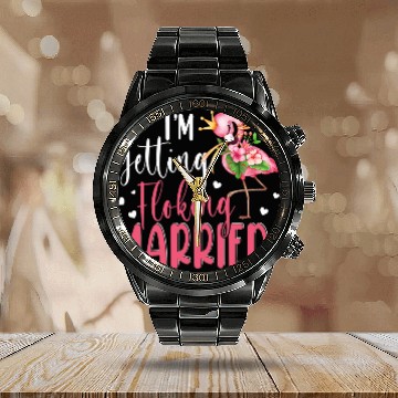 Discover Flamingo Pet Im Getting Married Funny Flocking Flamingo Matching Wedding Zip Calendar Steel Band Watch