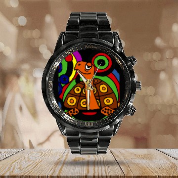 Discover Turtle Pet Smiletodaytees Cute Artistic Box Turtle Abstract Art Calendar Steel Band Watch