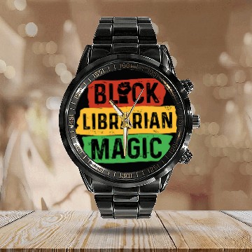 Discover Book Fun Black Librarian Magic Book Nerd Bookish Afrocentric Pride Baseball Tees Calendar Steel Band Watch