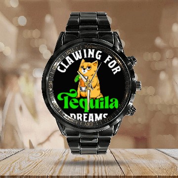 Discover Funny Tequila Drinking Cat Lover Salt Lime Bartender Drink 26 Baseball Tees Calendar Steel Band Watch