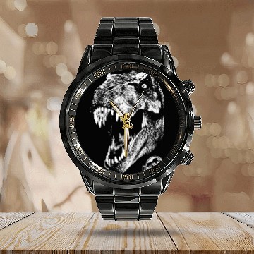 Discover Dinosaur Pet Jurassic Park TRex White Head Roaring Baseball Tees Calendar Steel Band Watch