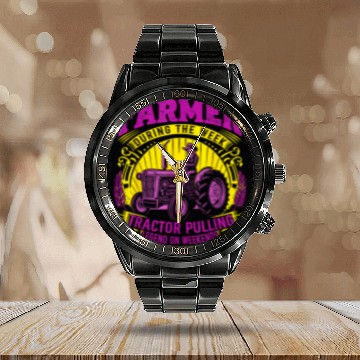 Discover Tractor Fun Funny Farmer Mom Grandma Tractor Pulling Legend Cool vintages Calendar Steel Band Watch
