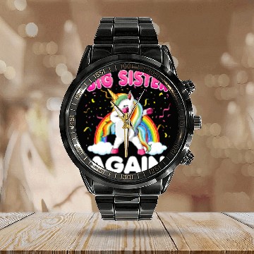Discover Unicorn Pet Big Sister Again Pregnancy Announcement Dab Calendar Steel Band Watch