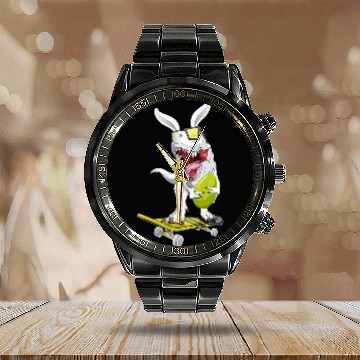 Discover Dinosaur Pet T rexs Easter Dinosaur Bunny Holding an Egg Skateboarding Calendar Steel Band Watch