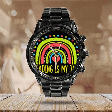 Discover Book Fun rainbow reading is jam teacher librarian Calendar Steel Band Watch
