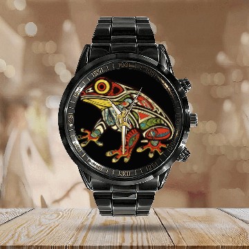 Discover Frog Pet Native American Indian Style Art Pacific Northwest 10 Calendar Steel Band Watch