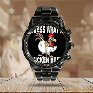 Discover Chicken Pet Guess What Chicken Butt Funny Saying Jokes Lover Baseball Tees Calendar Steel Band Watch