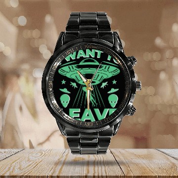 Discover Aliens UFO I want to leave 2Alien Ufo Calendar Steel Band Watch