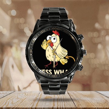 Discover Chicken Pet Guess What Chicken Butt Chickens Farmer Zip Calendar Steel Band Watch