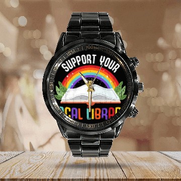 Discover Book Fun Rainbow Support Your Local Library Book Readers Lovers Calendar Steel Band Watch