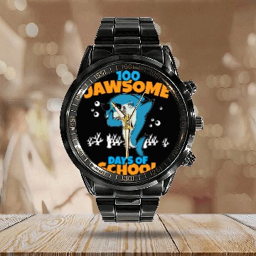 Discover Shark Pet Funny Shark 100th Day of School Jawsome Baseball Tees Calendar Steel Band Watch