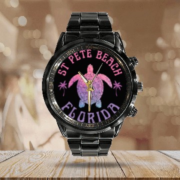 Discover Turtle Pet St Pete Beach Florida Sea Turtle Summer Vacation Zip Calendar Steel Band Watch