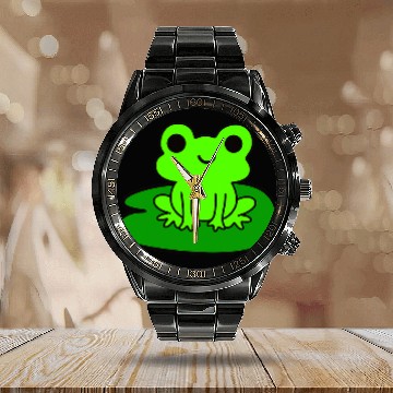 Discover Frog Pet on Lily Pad Cute Calendar Steel Band Watch