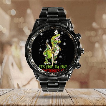 Discover Dinosaur Pet Im Fine Its Fine Everything Is Fine TRex xmass Lights Calendar Steel Band Watch