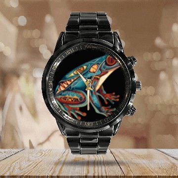 Discover Frog Pet Native American Indian Style Art Pacific Northwest 8 Calendar Steel Band Watch
