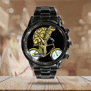 Discover Turtle Pet Eastern Box Turtle On Bike Cycling Calendar Steel Band Watch