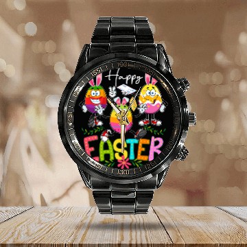 Discover Postal Worker Job Happy Easter Three Cute Bunny Eggs Postal Worker Funny Job Zip Calendar Steel Band Watch