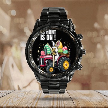 Discover Tractor Fun Funny Egg Hunt Is On Quote Easter Day Bunny Driving Tractor 1 Calendar Steel Band Watch