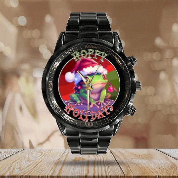 Discover Frog Pet Hoppy Holidays Christmas Cottagecore Kawaii Frog Toad Calendar Steel Band Watch