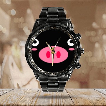 Discover Pig Pet face pig cute Baseball Tees Calendar Steel Band Watch