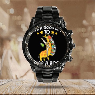Discover Book Fun Its Good Day To Read Book Funny Giraffe Library Reading Lov Calendar Steel Band Watch