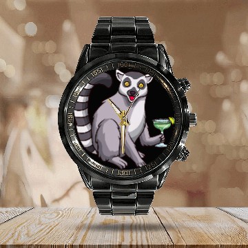 Discover Lemur Pet Drinking Margarita Calendar Steel Band Watch