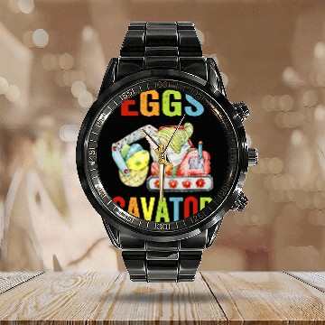 Discover Excavator Fun EggsCavator Gnome Egg Hunt Funny Excavator Happy Easter Kids Calendar Steel Band Watch