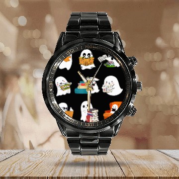 Discover Book Fun ghosts Reading Teacher Halloween Librarian Book Lover School Calendar Steel Band Watch