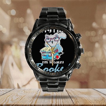 Discover Book Fun Sorry I Cant Im Totally Booked Book Reading Cat Owner Baseball Tees Calendar Steel Band Watch