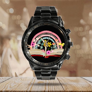 Discover Book Fun Boho Rainbow Reading Floral Books Flowers Aesthetic Bookworm Baseball Tees Calendar Steel Band Watch