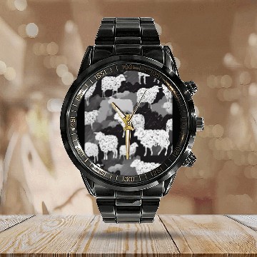 Discover Sheep Pet Silhouette Rustic Wool Elegance Calendar Steel Band Watch