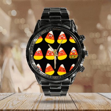 Discover Autism Puzzle Candy Corn Fall Halloween Calendar Steel Band Watch