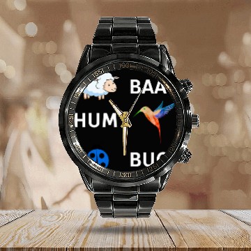 Discover Sheep Pet Baa Hum Bug Lamb Hummingbird Bug Funny Pun Christmas Calendar Steel Band Watch