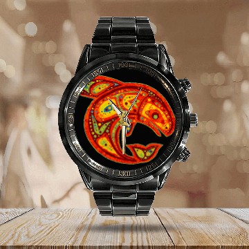 Discover Whale Pet Native American Totem ORCA Killer Whale 7 Fan Fun Calendar Steel Band Watch